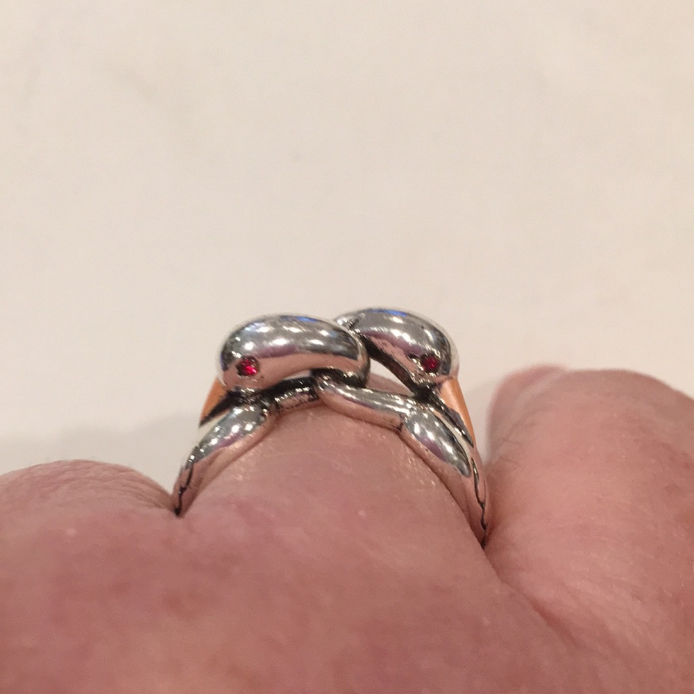 Silver Crane Bird Ring with Red Eyes - Picture 2 of 9